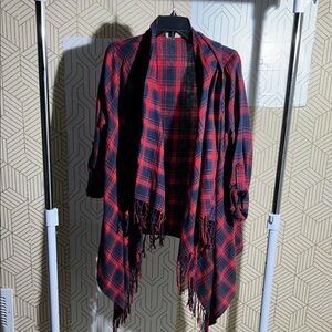 Plaid Red and Navy Women's Shawl Jacket